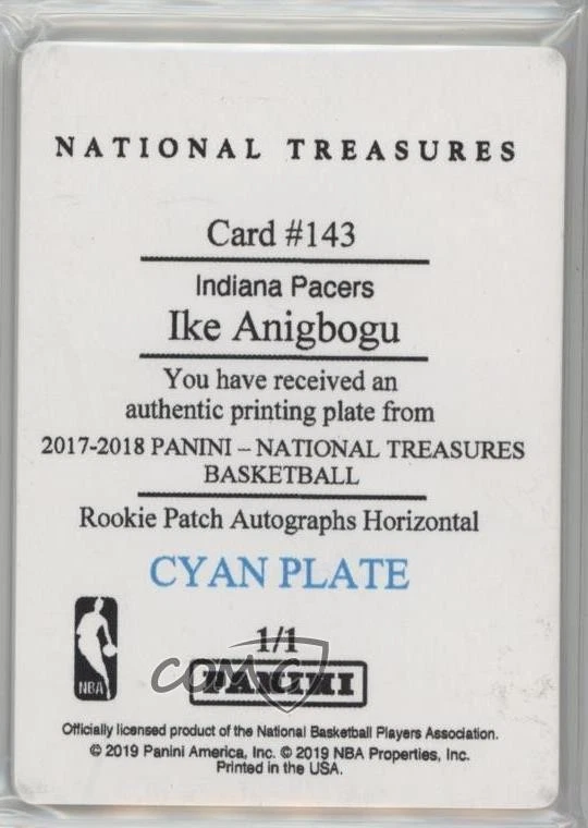 2017 National Treasures Printing Plate Cyan 1/1 Ike Anigbogu Rookie Auto RC 7n6 - Image 2 of 3