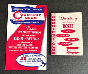 VTG 50s/60s ROZEE Courtesy Club Mini Directory Hotel Restaurant Attractions USA
