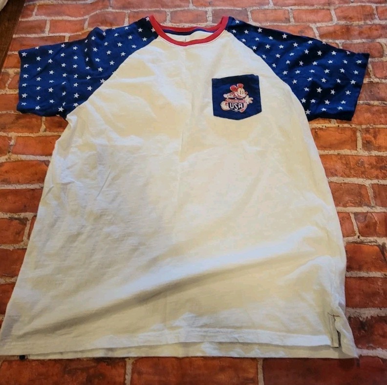 Disney Parks USA Mickey Mouse Patriotic Raglan T-Shirt - Size Large Mens Unisex