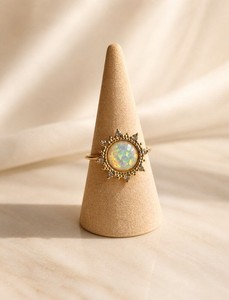 Authentic 18K Gold Plated Opal Sun Ring Adjustable Non Tarnish Dainty for Her