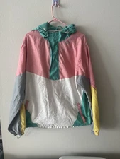 Bleeker And Mercer Colorblock Pastel Windbreaker Hooded 1/2 Zip Men’s Large