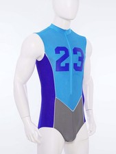 US Men's Athletic Leotard Sleeveless Letter Print Zip Bodysuit Wrestling Singlet