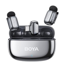 BOYA mini 2 Wireless Lavalier Microphone for iPhone 2TX USB-C RX 1CC, Silver