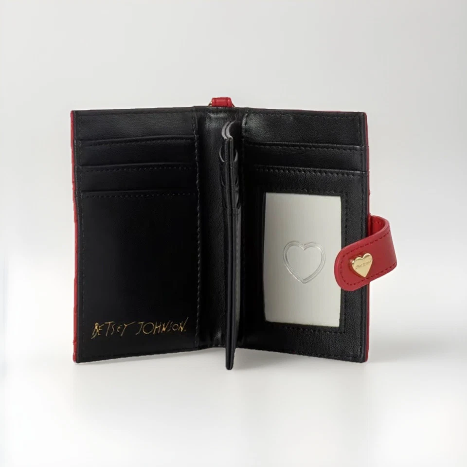 XOX BETSEY JOHNSON Red Card Case Wallet Key Ring Bag Charm Embossed Heart XOLEAH - Image 4 of 4