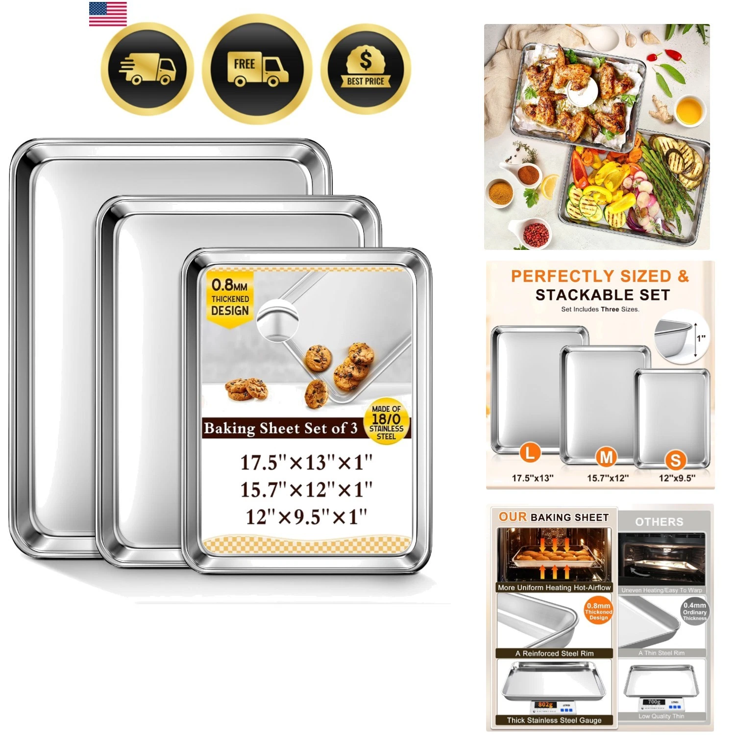 Baking Sheet Set of 3, Commercial Grade Stainless Steel Cookie Sheets for Bak...
Opens in a new wind