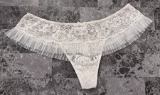 NWT VICTORIA'S SECRET DREAM ANGELS L LACE MESH RUFFLE WIDE SIDE THONG PANTIES