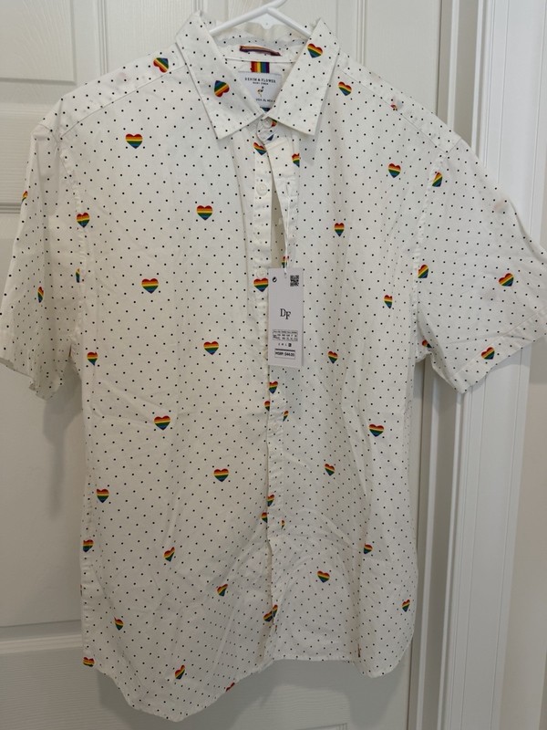 Denim & Flower Ricky Singh Rainbow Pride Hearts Shirt Size Slim Fit XL