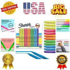 Pocket Highlighters, Chisel Tip, Quick Dry, Assorted Fluorescent Colors, 12 C...