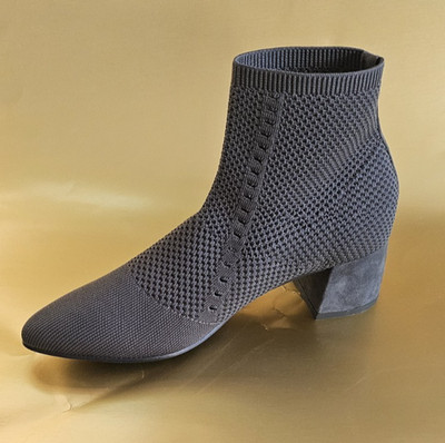 Eileen Fisher Honey Graphite Stretch Knit Leather Booties Ankle Boot 8.5 Pull On