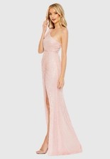 NWT MAC DUGGAL PEARL EMBELLISHED SOFT TOUCH ONE SLEEVED LONG DRESS PINK 2 #93735