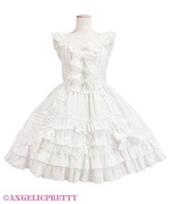 Preview of Angelic Pretty Sweet Lolita JSK Jumper Skirt White Lace Frill Bow Dress Womens