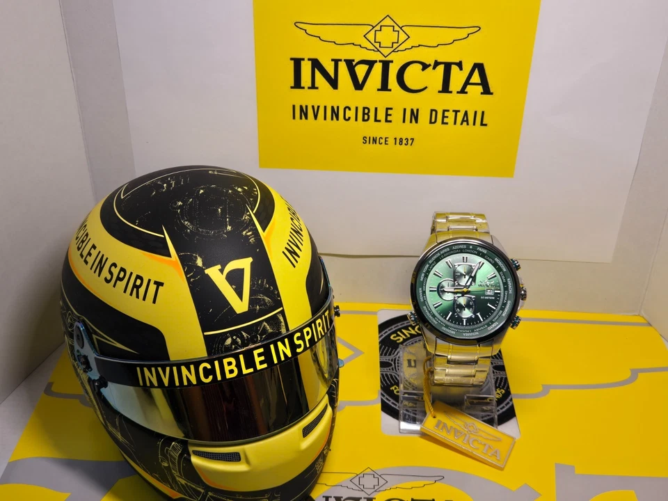 Reloj para Hombres Invicta AVIATOR 50mm con Bisel Deslizante Esfera Verde Tono Plateado SS ¡Nuevo! Foto 4 de 4