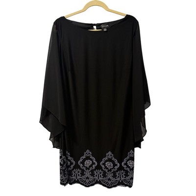 Xscape 20W Dress With Sheer Flutter Sleeves & Beaded Floral Embroidery