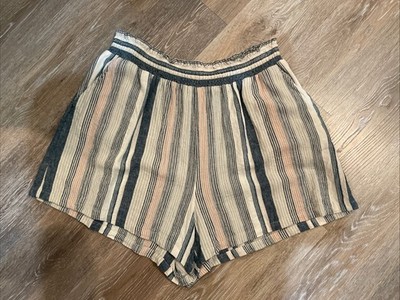 Universal Thread Women's Linen Blend Stripe Shorts, Teal & Beige, Size XL