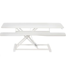 VIVO White Height Adjustable 48" Standing Desk Monitor Riser, Sit Stand Tabletop