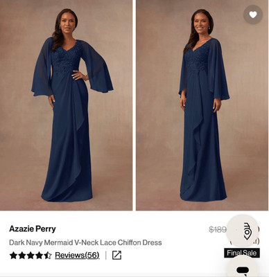 Azazie Perry Mother of Bride/Groom Formal Navy Dress Size A22 NWT