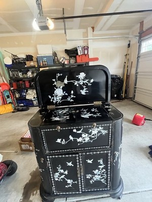 カティーサーク BAR 鏡 VINTAGE レトロ マリン レア コレクション Bar Mid Century Black Lacquer Asian Chinoiserie Bar Cabinet Mother
