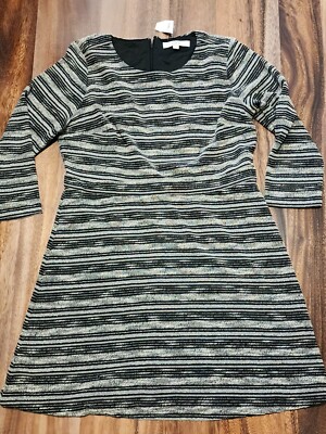 Ann Taylor Loft Women's Black White Striped Fit And Flare Dress Size 14 NWT  | eBay