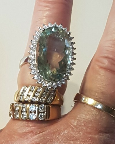 14.28 Carat Sterling Silver Genuine Green Amethyst Prasiolite & CZ Halo Ring Sz8 - Picture 2 of 13