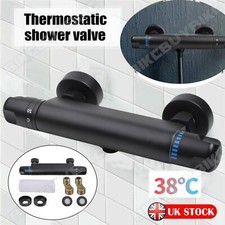 Thermostatic Exposed Bar Shower Mixer Valve Tap Chrome Bottom 1/2" Outlet Black