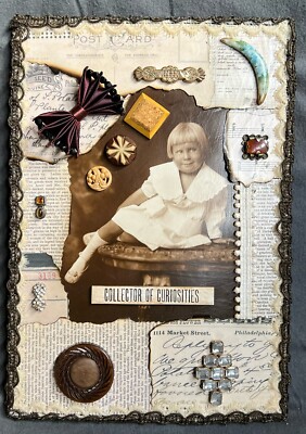 #203 Handmade Vintage Style Mix Mdia Collage Art Piece  8'' x 11 1/2''