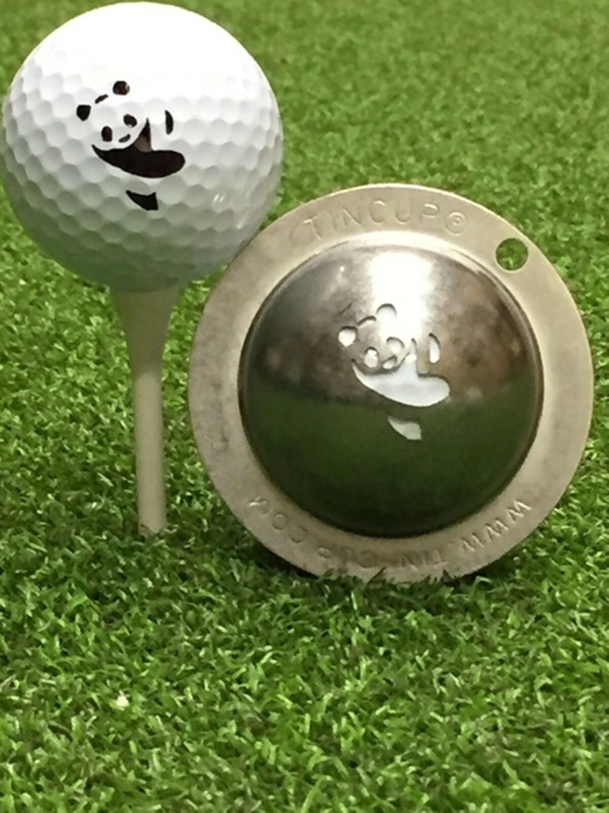 1 only TIN CUP GOLF BALL MARKER PANDA PANDAMONIUM YOURS FOR LIFE