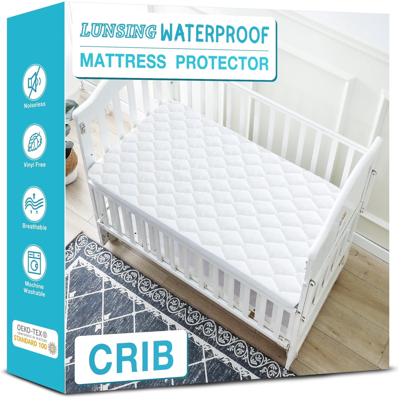 Lunsing Waterproof Crib Mattress Protector, Soft & Breathable Crib Mattress P...