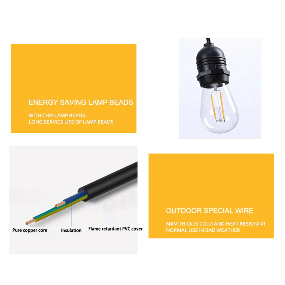 15M Solar/Plug Festoon String Lights Kits Globe Outdoor Christmas Party Garden eBay