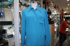 PRADA Women Blue Silk Long Sleeve Button-Up Collared Blouse Top Shirt-Size 40/S 
