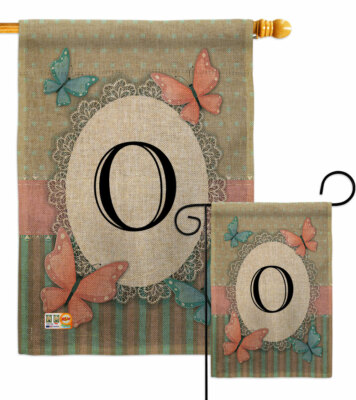 Butterflies O Initial Burlap Garden Flag Friends Decorative Gift Yard Banner
