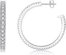 Silver Hoop Earrings for Women - 14k White Gold Big Hoops, Cubic Zirconia 15mm 