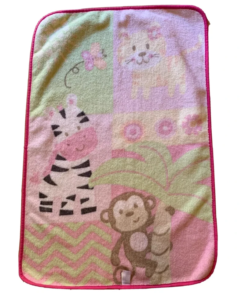 "Manta gruesa para bebé Garanimals rosa felpa cebra mono tigre zoológico 30x44""" Foto 2 de 4