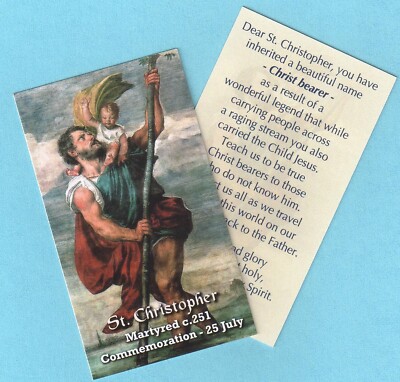 The FAMOUS SAINT CHRISTOPHER who is on so many holy medals! Holy Card Prayer