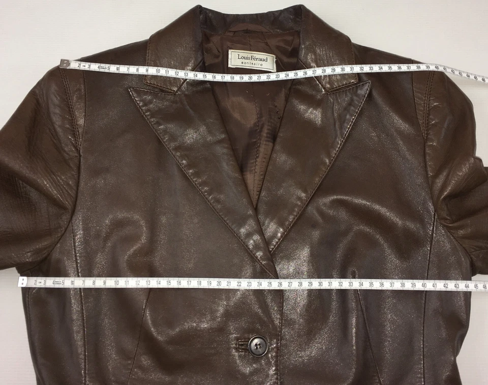 Louis Feraud Contraire leather jacket brown soft blazer vintage womens Small S - Image 3 of 4