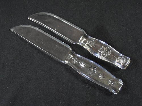 Lot of 2 Vintage 1920s Depression Glass Fruit or Cake Knife Cryst O Lite Dur-X