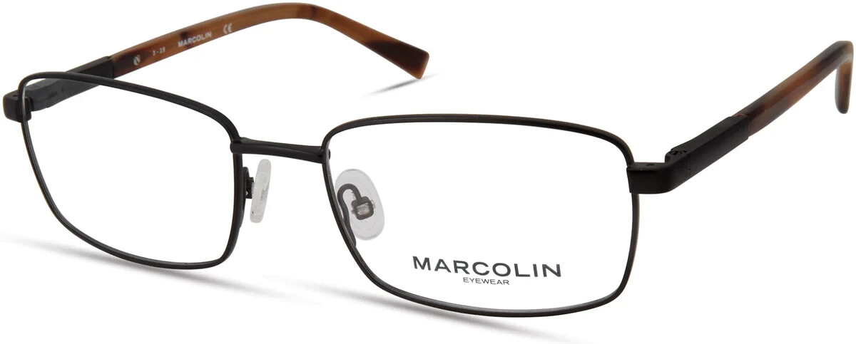 Marcolin Eyewear MA3024 002 Black Rectangle Metal Eyeglasses Frame