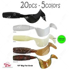 20pcs Mix colors 10" (curly tail extended) Perch Grub Fat Chubby Curl Soft Lure 