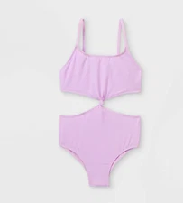 Girls' Plus Ribbed One Piece Swimsuit - art class, Purple, M Plus (7/8)