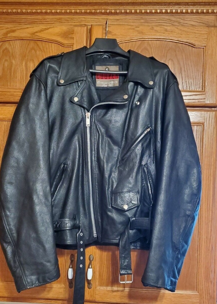 Vintage Cooper black leather motorcycle biker jacket … Gem