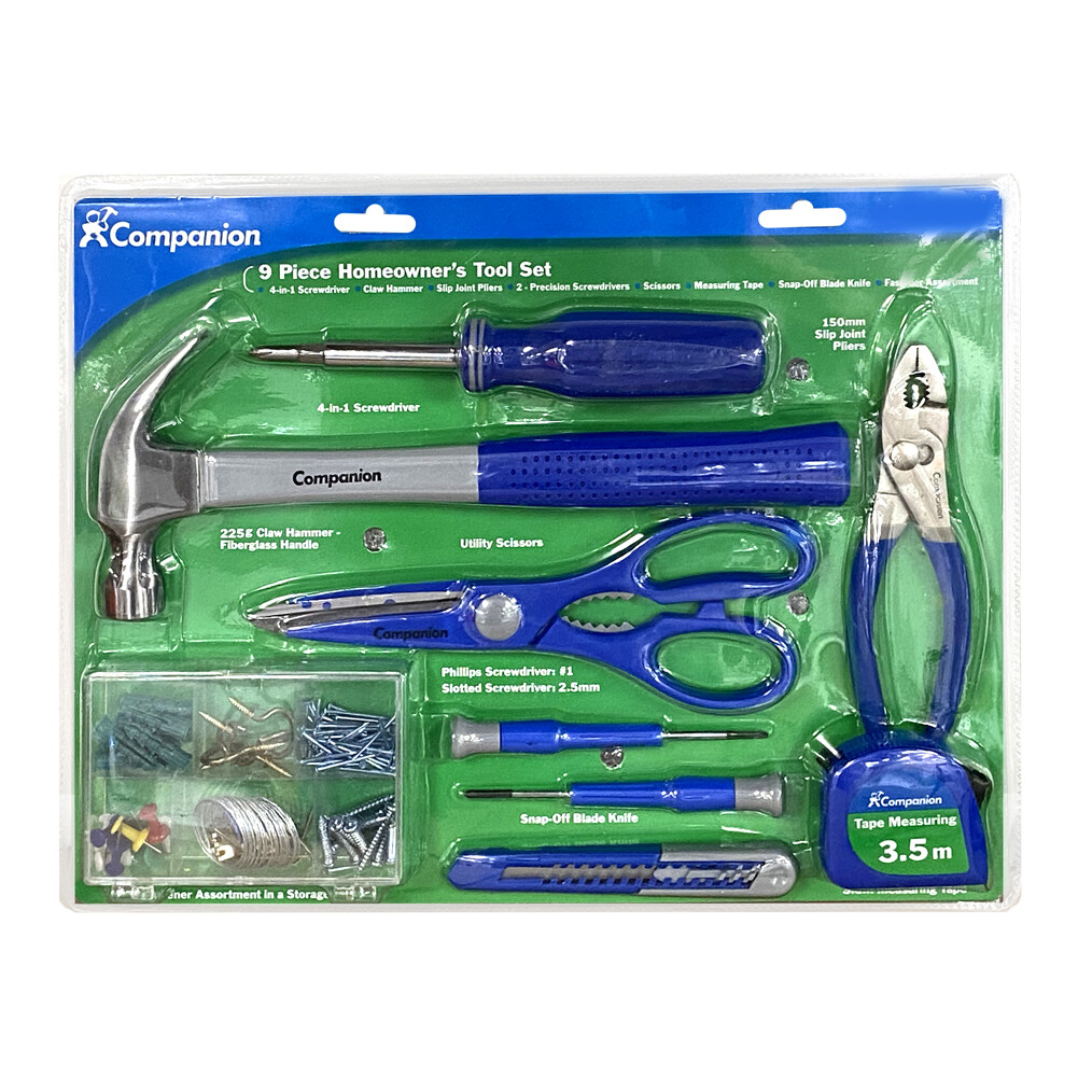9pc Tool Set DIY Hammer/Pliers/ Screwdriver/Bo x Cutter/Scissor s/Tape Measure