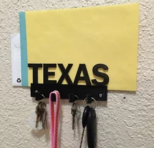 TEXAS Key / Mail / Leash Holder with 4 hooks. Screws included.  Free Shipping