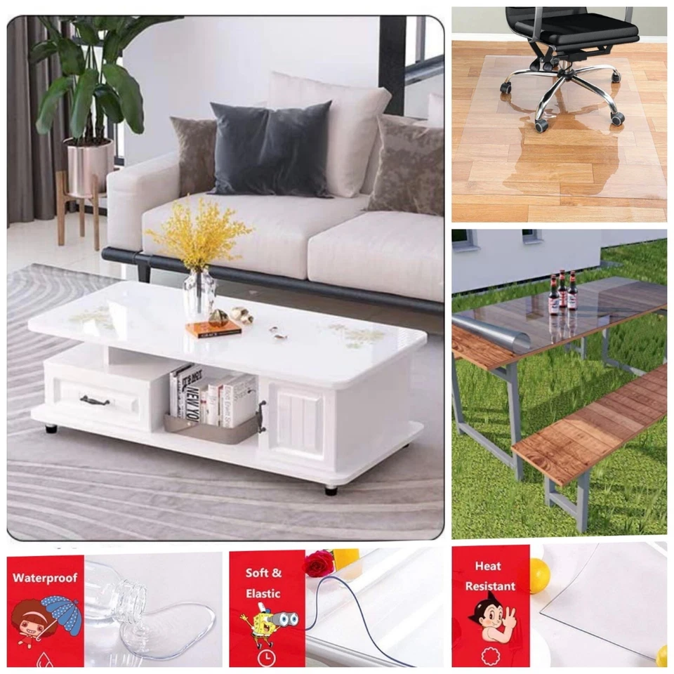 Clear PVC Table Protector/Cover  1.5 mm Thick Soft Plastic Tablecloth - Image 2 of 4