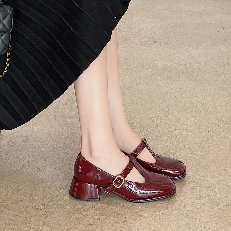 Mary Jane Shoes Fall New Womens Leather Buckle T-strap Mary Jane Shoes Fall New Womens Leather Buckle T-strap