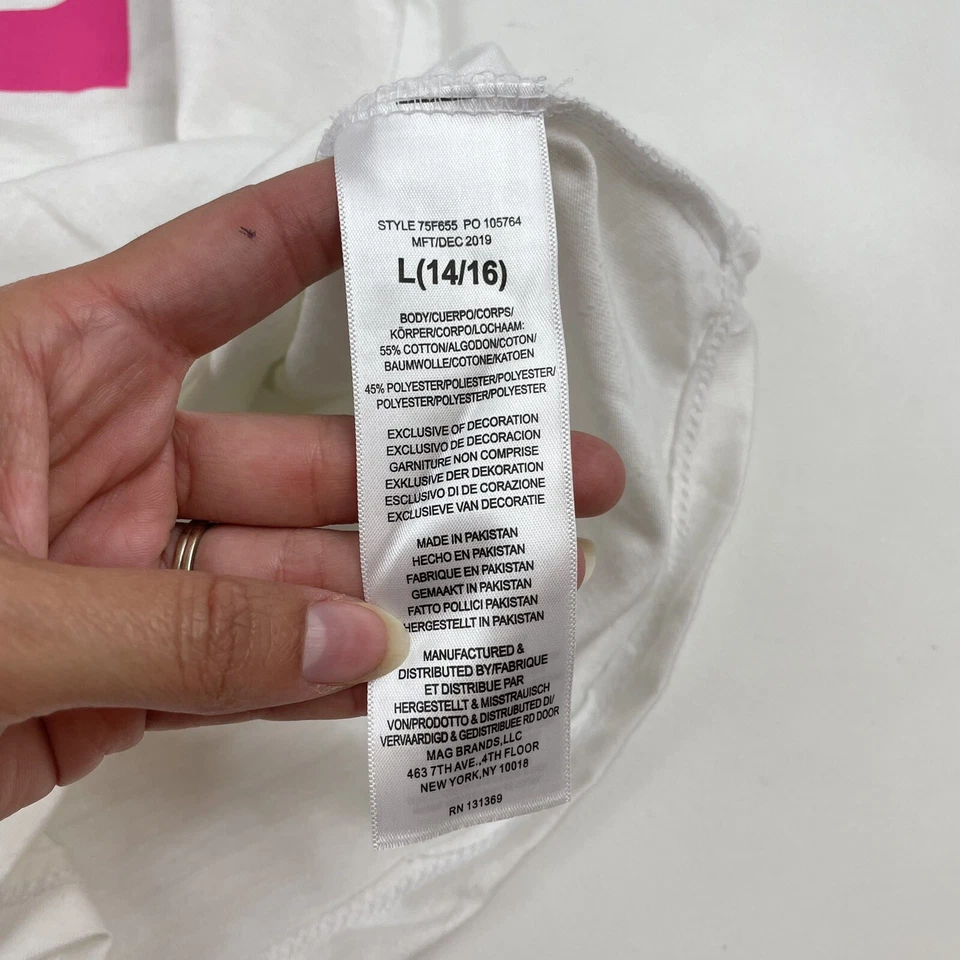 Camiseta FILA Niñas Blanca Rosa Azul Logo Gráfico Talla L 14-16 Algodón Poliéster Foto 4 de 4