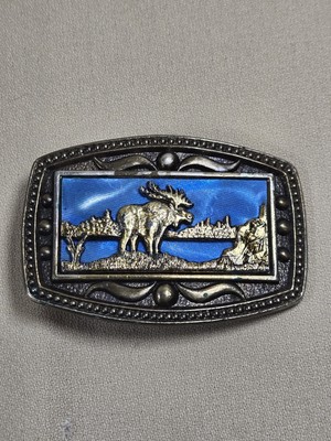 Solid Brass MOOSE Featured BELT BUCKLE  3 3/8'' x 2 3/8'' Marked CII NEW YORK