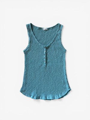 Melrose and Market Ribbed Henley Tank Teal Blue Womens Extra Small Normcore Y2K