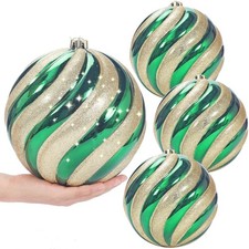 8 inch Extra Large Christmas Ornament Balls, 4 pcs Green and Gold Christmas O...