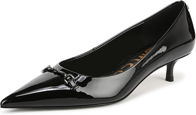 #ad Sam Edelman Women#x27;s Kaya Pointed Toe Kitten Heel Pump Black Patent Leather 11M $49.99