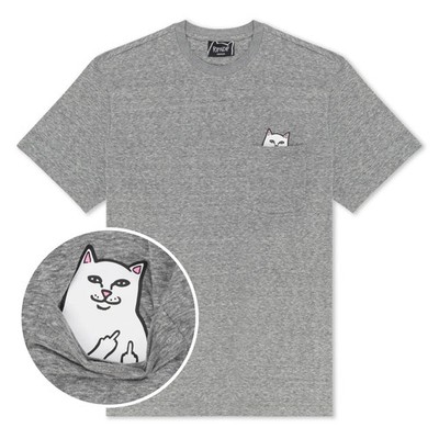 RIPNDIP Unisex 'Lord Nermal' Pocket Tee (Heather Grey) Pocket Cat Surprise