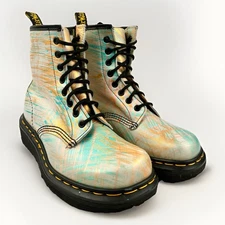 Vintage 90s Docs Dr Martens Boots England 8 Hole US 6 UK 4 Metallic Brushstroke